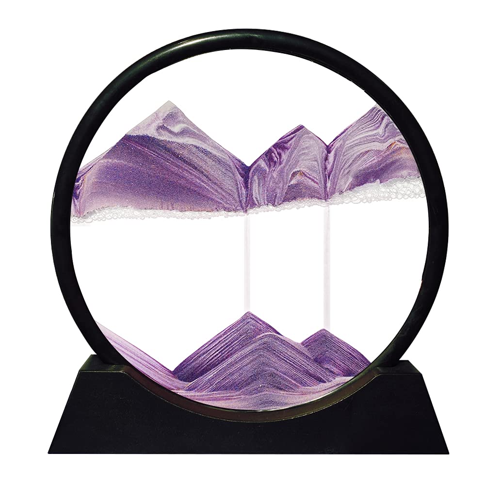 Relaxing 3D Deep Sea Moving Sand Art Picture - Round Glass Frame, Desktop Decor (7", Purple)-image-94eef027-238e-4d1a-a6eb-e9c879221b1a-67903