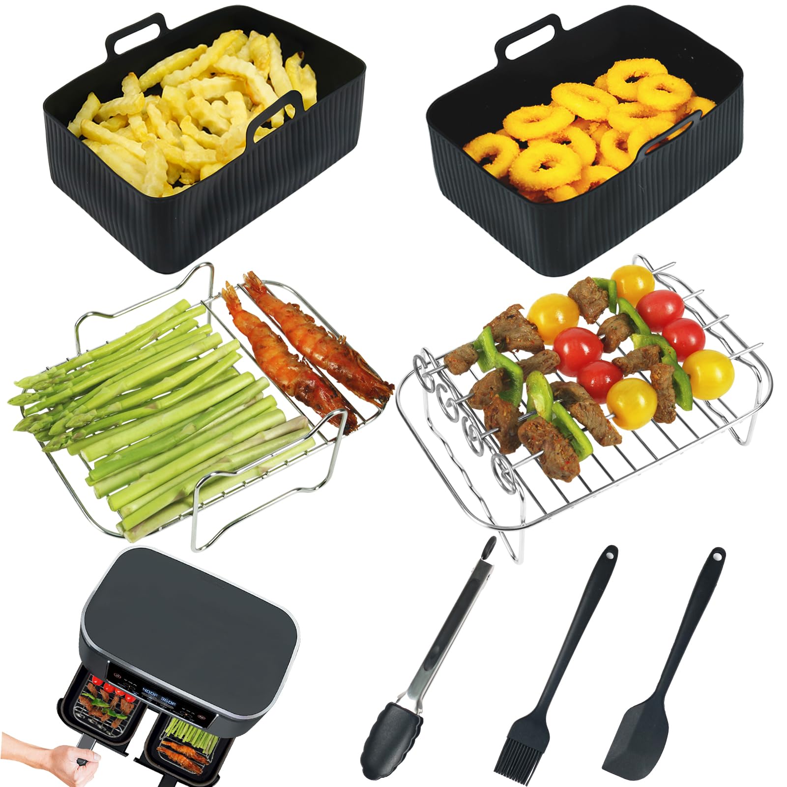 7PCS Reusable Air Fryer Accessories for Ninja Foodi Max Dual Zone 9.5L - Silicone Liners & Racks-image-2302d03f-0ea4-4cc9-aa82-782de6342705-53785