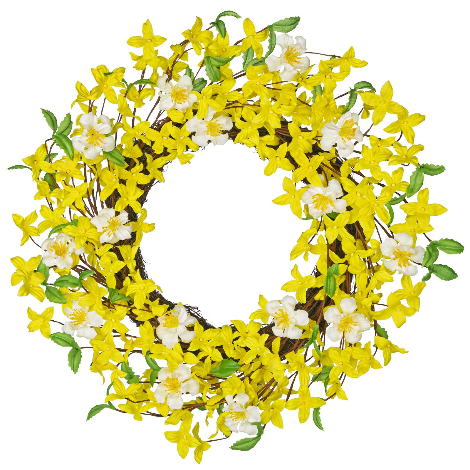 Forsythia Flower Wreath - Yellow and White 20 Inch-image-86e17d0b-b4d4-4ea7-a5e9-0718264c90b3-105816