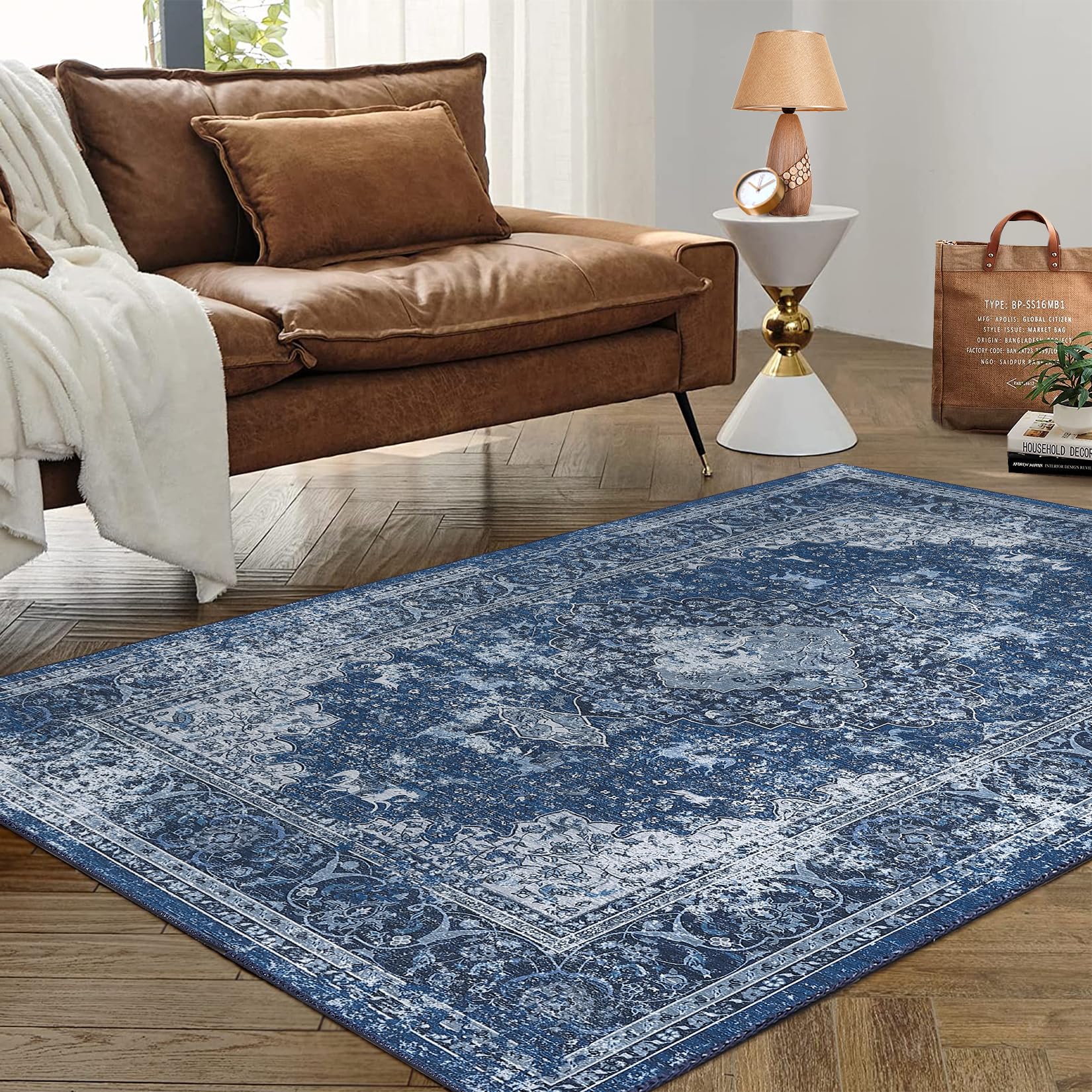 Vintage Traditional Rug Washable - Retro Blue 160 x 230 cm-image-ec33bf09-d496-4296-96cc-1f8ebadab13c-121218