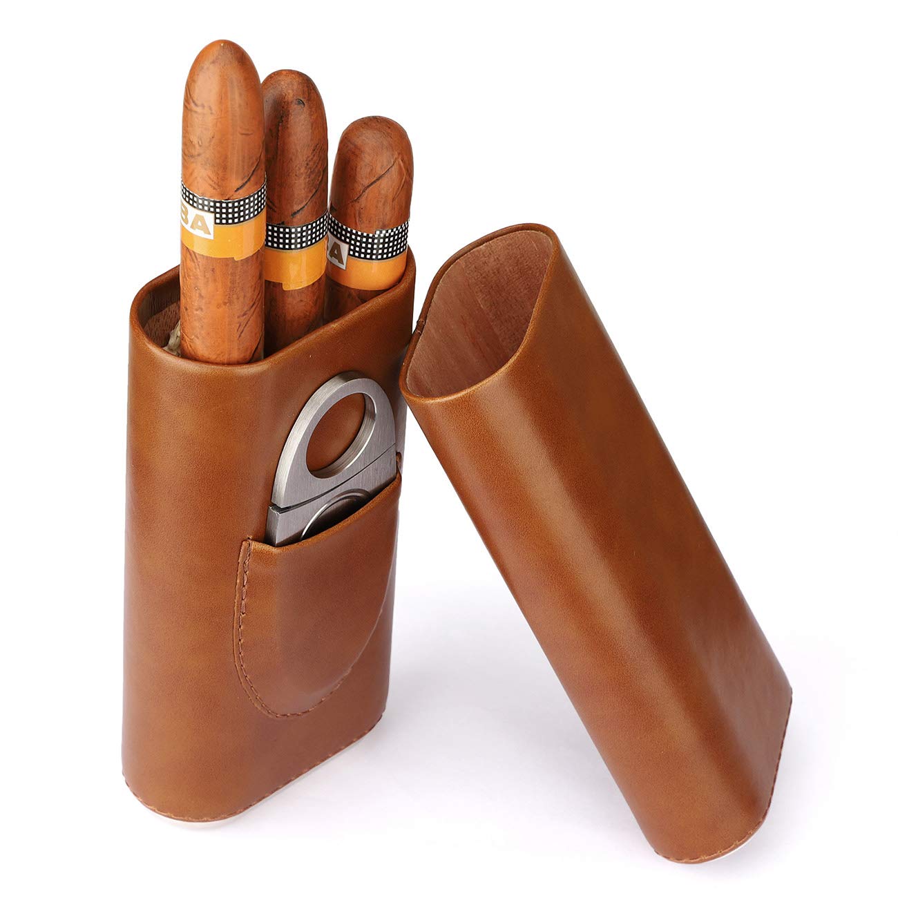 Leather Cigar Case with Cutter - Brown 2 Piece Set-image-93eb587f-eb88-4abf-a430-b37133064662-110152