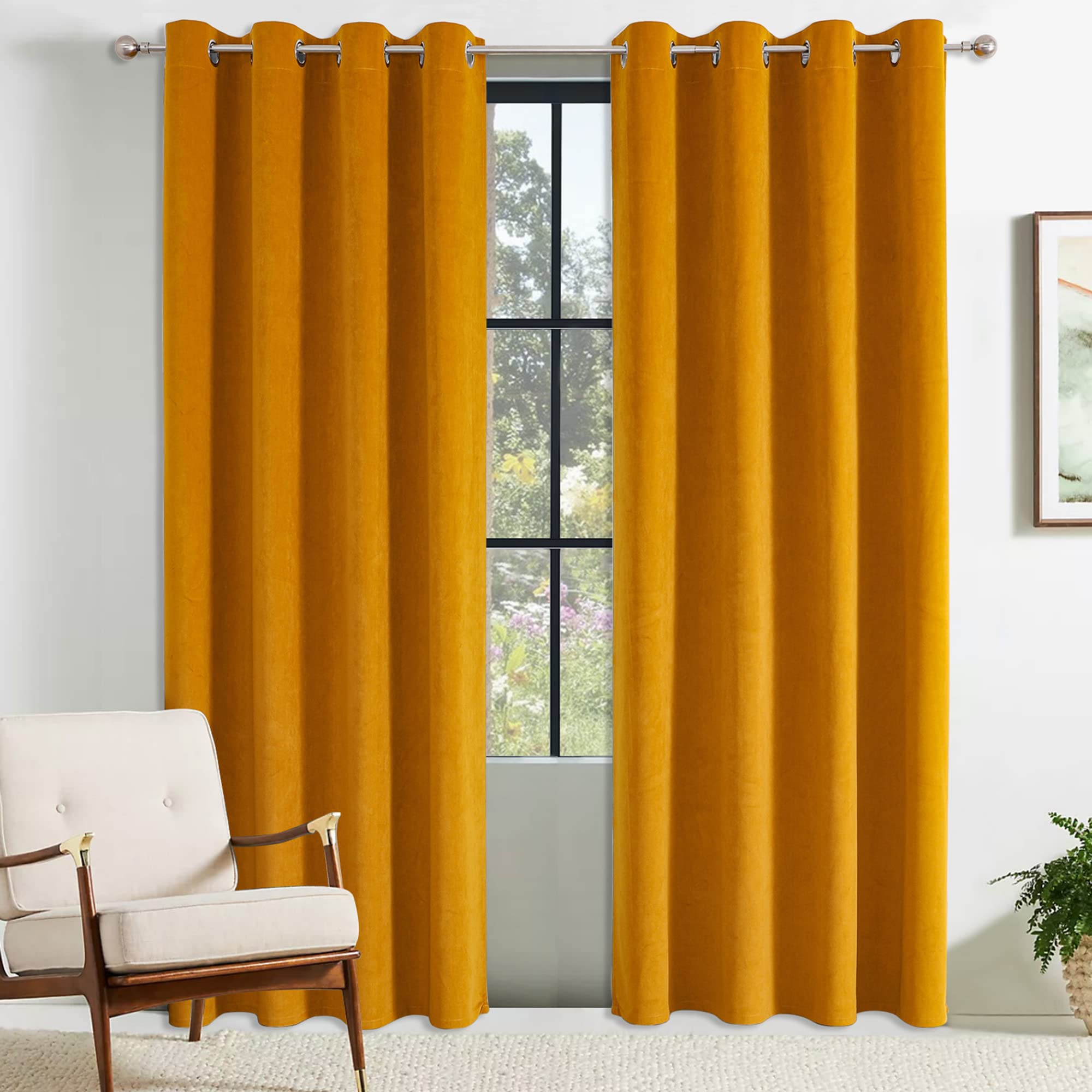 Velvet Thermal Blackout Curtains - Gold 46" x 54"-image-9bbbca4b-0457-4092-8607-10c0e3067bc5-104834