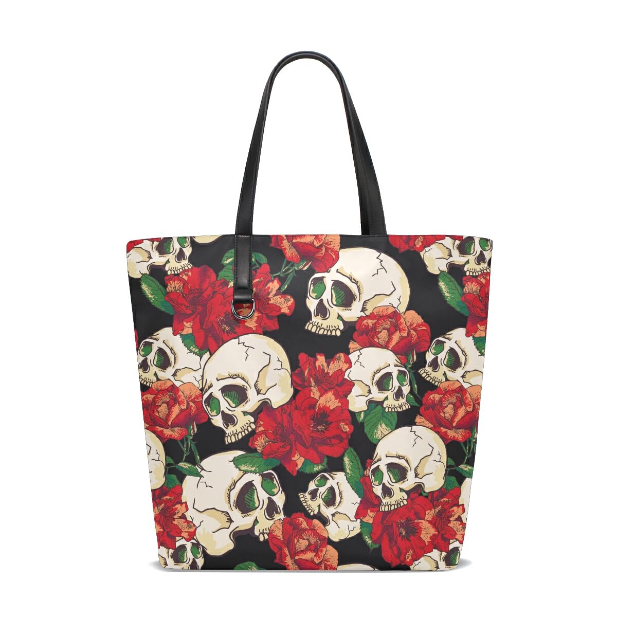 Women's Gothic Tote Skull & Flower Bag - Black Floral 30.5x12x34.5cm-image-d0b58724-9523-464c-8391-2aee95691d0a-89972