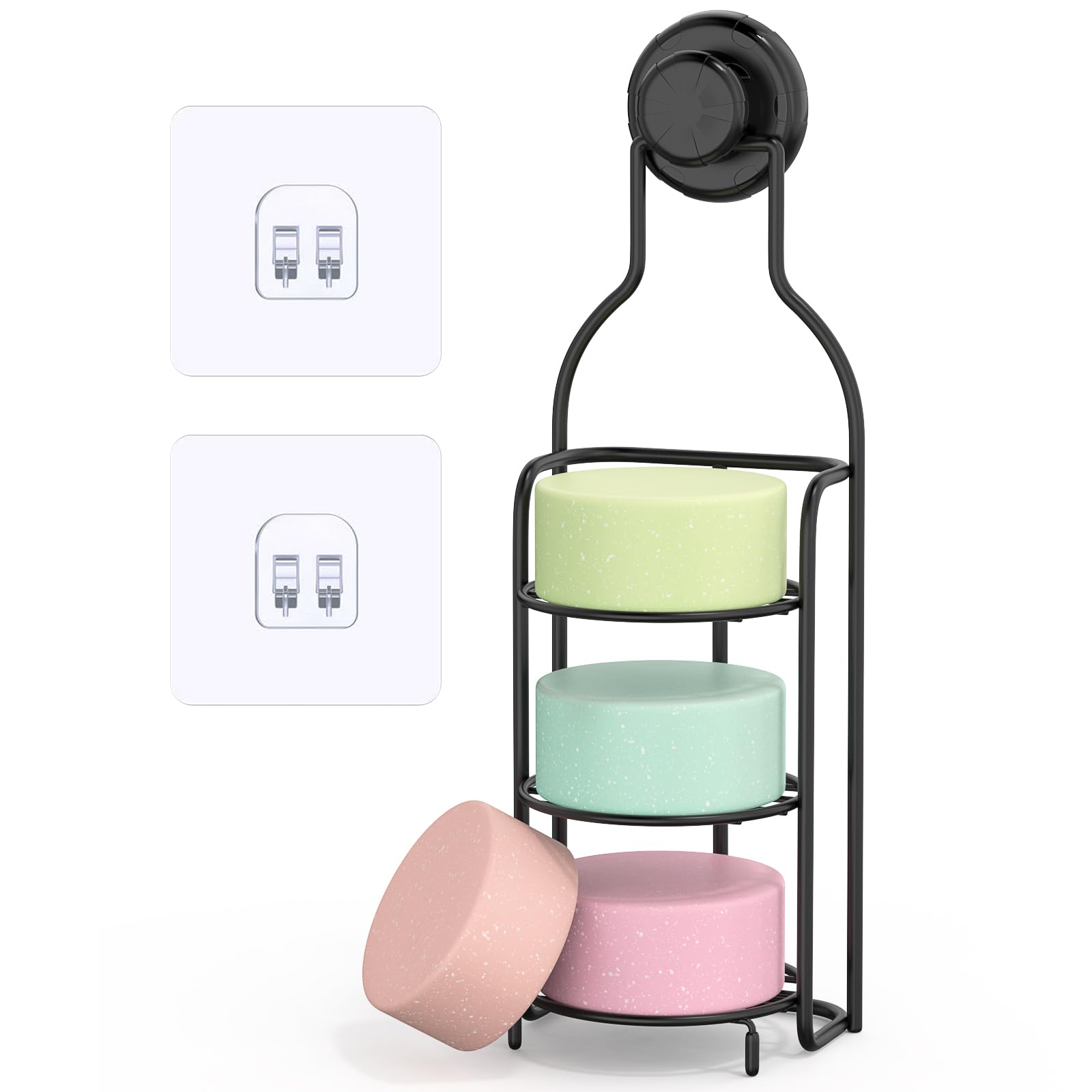 GOSCHE Shower Soap Holder with Suction Cup, Double Layer Soap Black