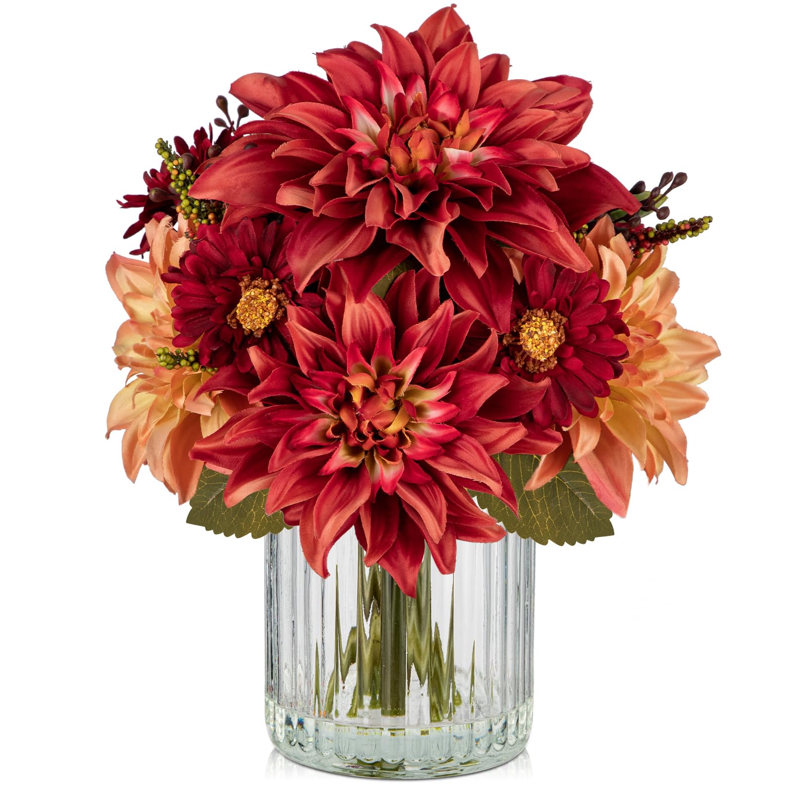 Artificial Dahlia Flowers in Vase - Fuchsia 11.8"-image-ab1342cb-e961-48a5-843b-e9fc256487fc-95269