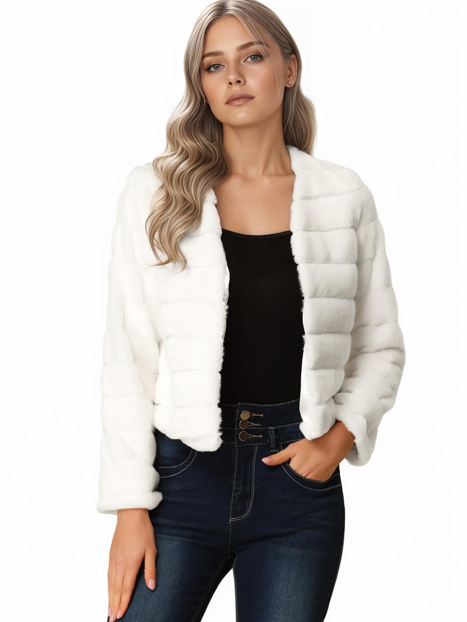Women's Faux Fur Cropped Jacket - White L-image-d6e413ec-d28c-4b36-b3f1-48fbd66decf1-85639