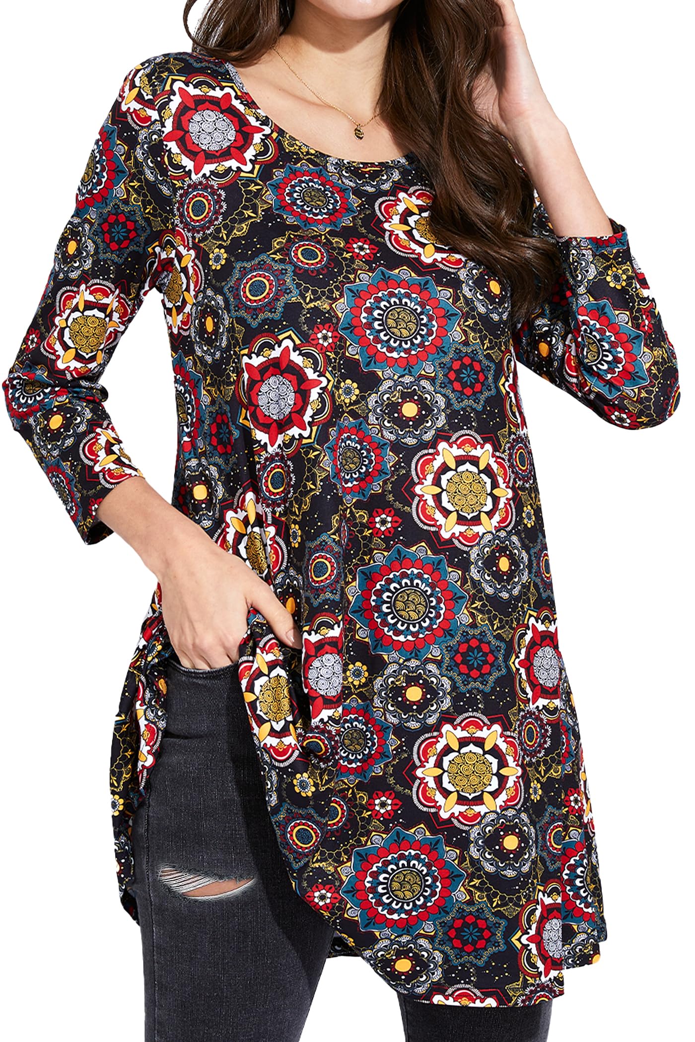 Women's Longline Tunic Top - Black & Blue M-image-f8373dc9-8f87-40a4-af91-3df813fc51fc-106524