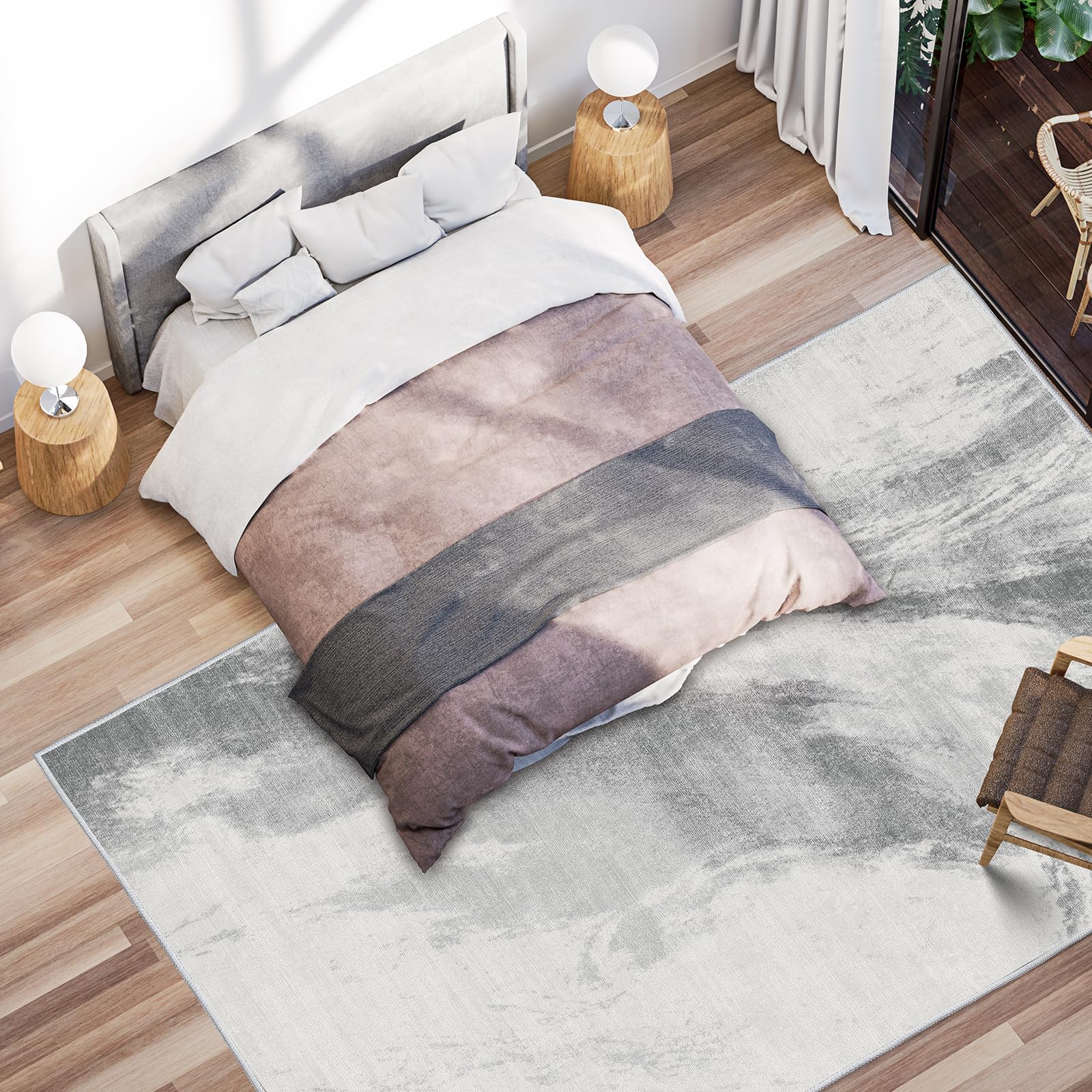 Modern Short Pile Area Rug - Grey White 160x230cm-image-48af0e3a-9280-4d53-813f-8edb224d9407-120881
