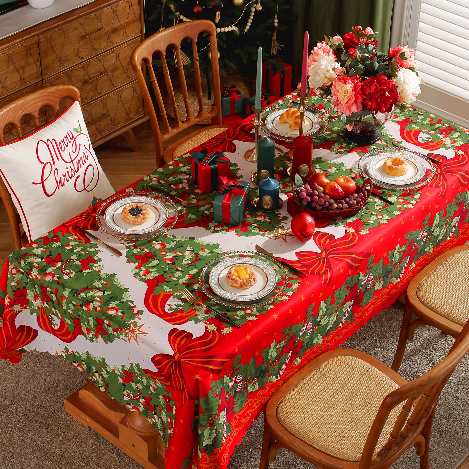 KAMEUN Poinsettia Table Cloth, Red Xmas 180 150cm(59 71 Inches)-image-85fc0b38-29c7-4002-b299-0a85cc0a99f4-52860