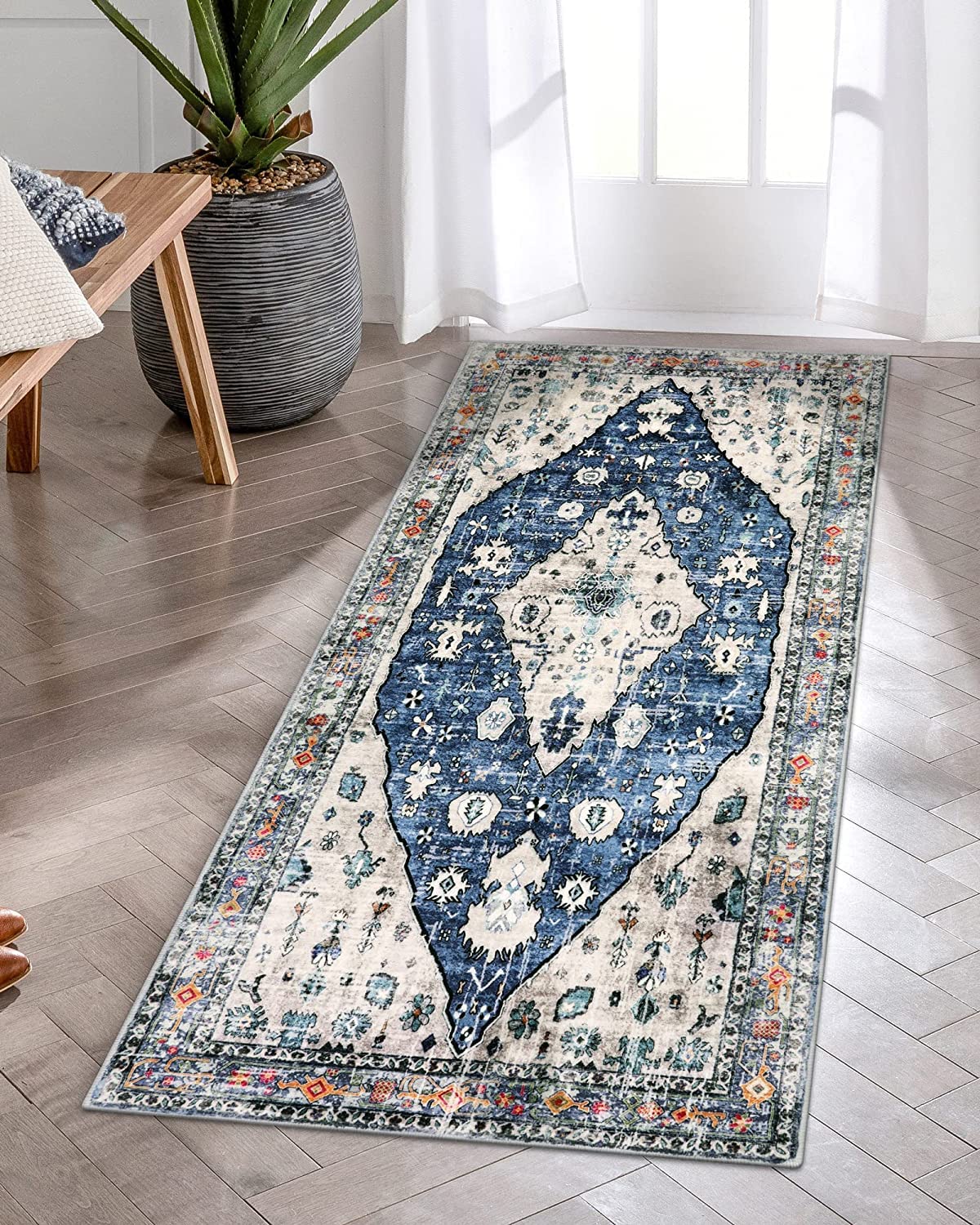 Boho Washable Area Rug - Blue 60 x 130cm-image-04a29efc-30fa-47fc-a0ea-640bb7f58e52-118700