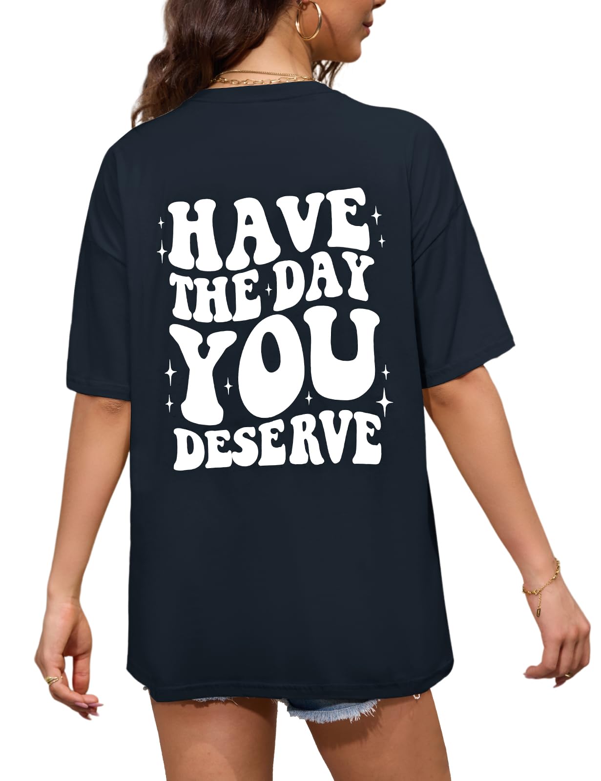 Navy Blue Oversized Half Sleeve Women's T-Shirt, Round Neck, Plus Size XXL, Casual Cotton Tunic-image-ecc52eab-576e-44d3-923f-61551ca1f135-54617