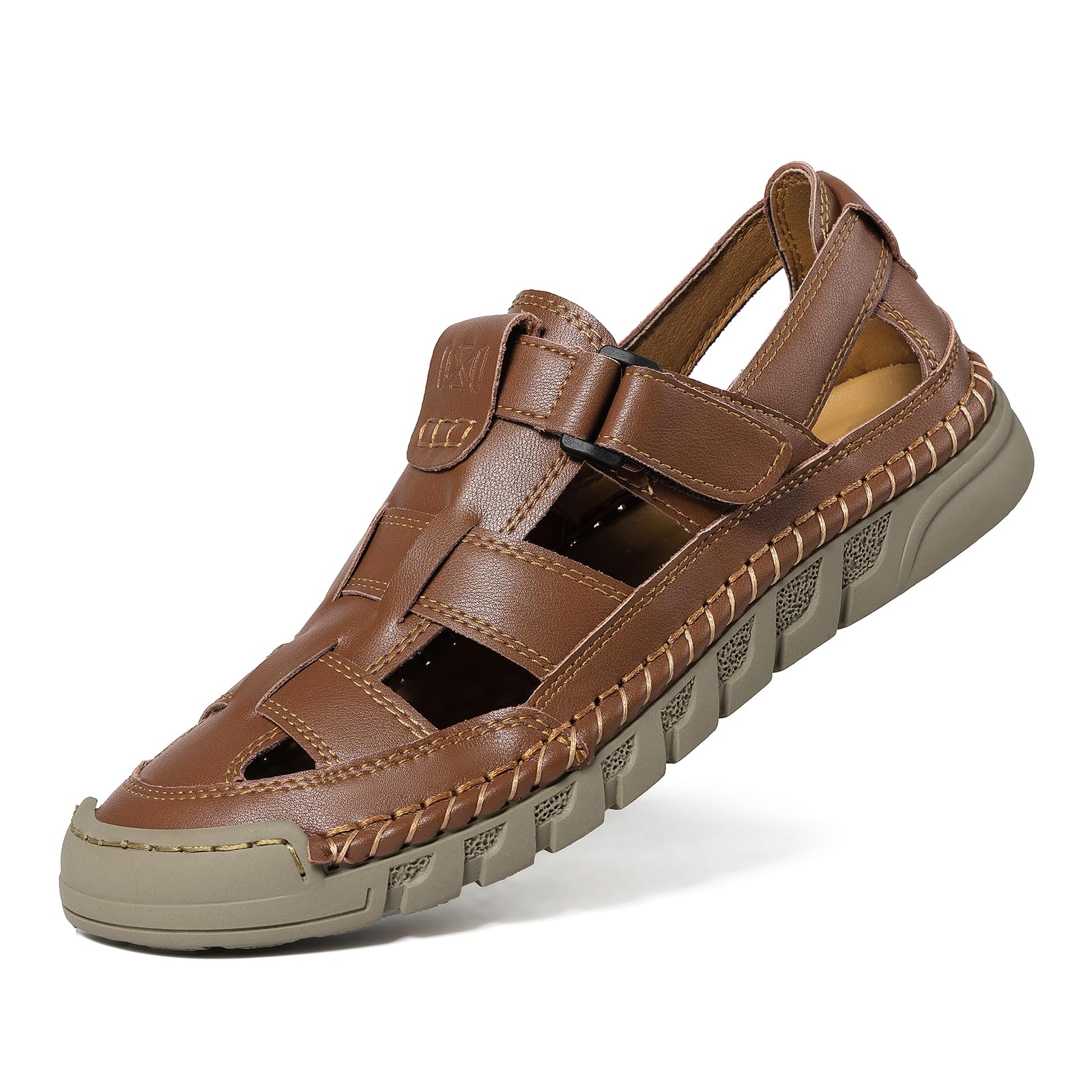 Men's Leather Sandals Closed Toe - Light Brown UK 7.5-image-a5861ed1-2ae8-4cba-bf77-2a978edb0331-114960