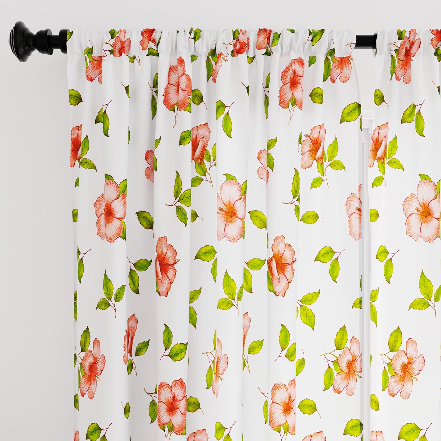 Semi-Sheer Rod Pocket Curtains - 55x72in Botanical Floral Pattern-image-0ba8168f-a0b5-46e5-b71d-5bac96f87cd0-93646