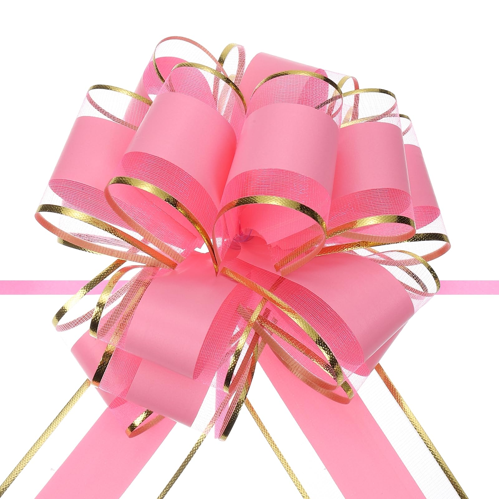 10pcs 6 Inch Pink Organza Pull Bows with Gold Edge for Weddings & Gifts-image-19575df5-f06d-4b3b-8fea-3d0a64d35380-60308