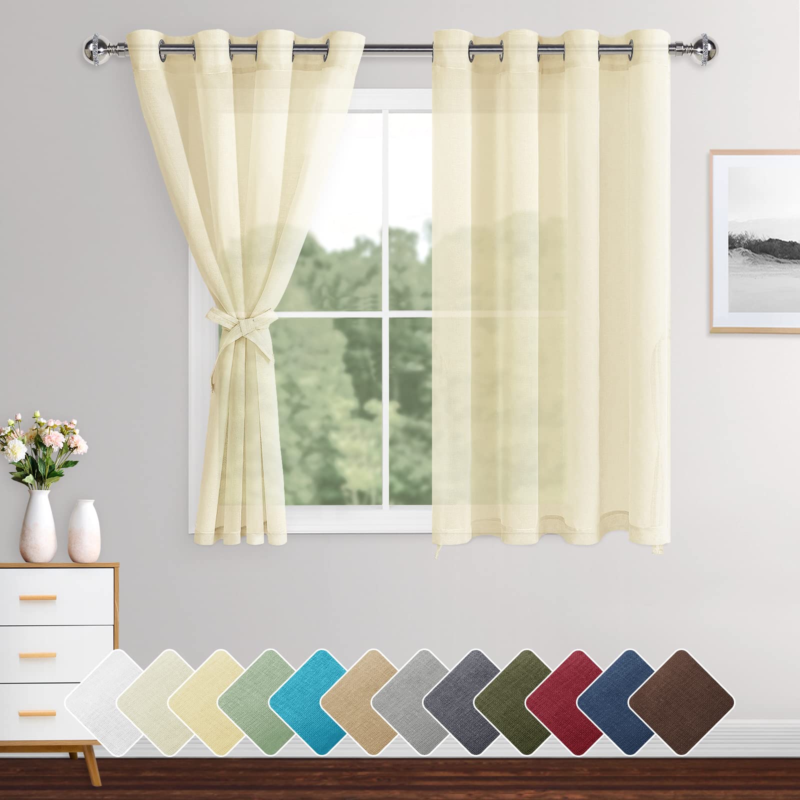 Sheer Curtains Panels Linen Look Voile XWZO 2 Drapes,Beige,W55*L54-image-e54e25f3-baad-4380-b701-4be053320bc1-59438