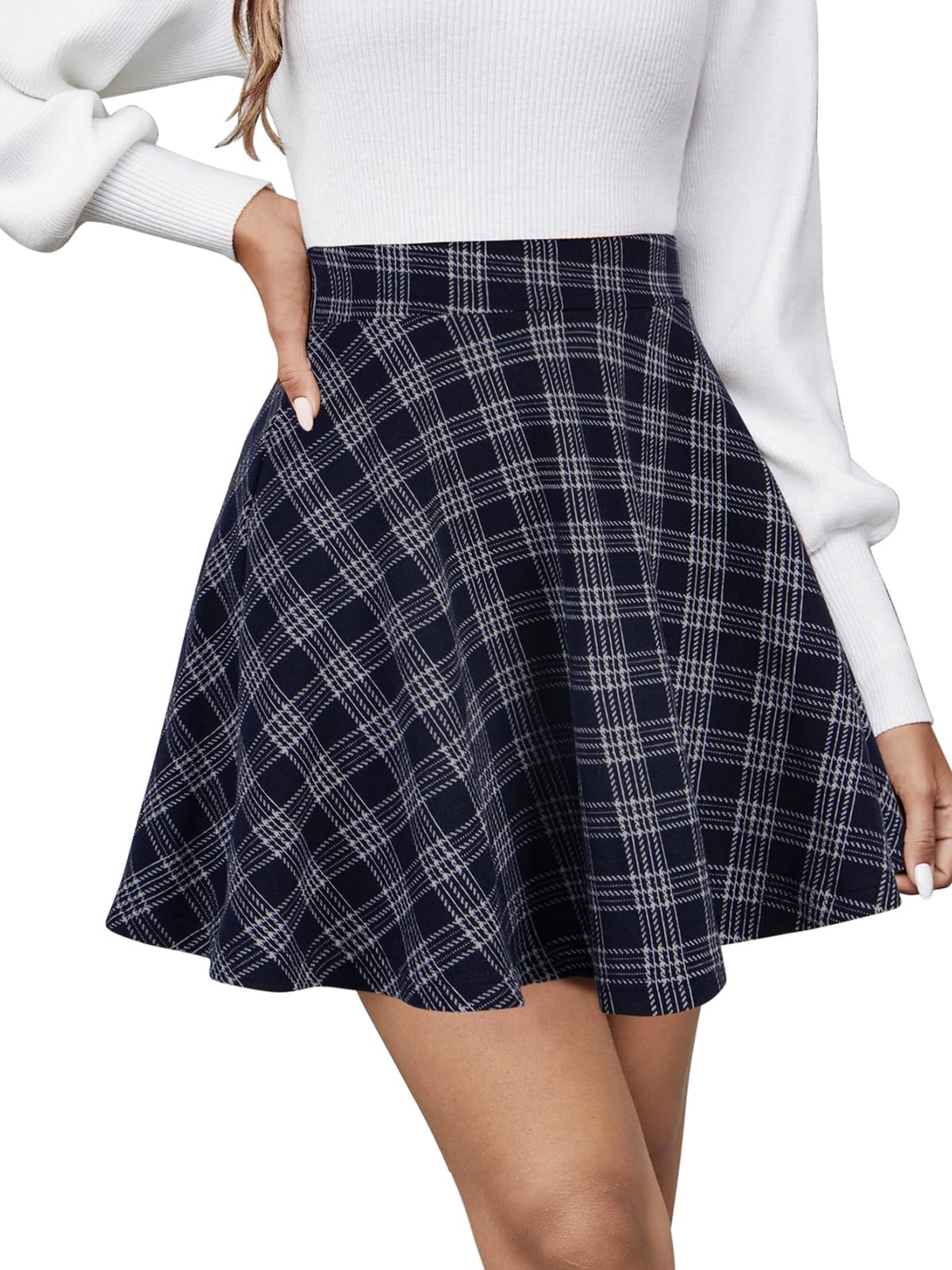 Women's Pleated Mini Plaid Skort - Navy Blue Plaid S-image-d787fa1c-abe9-4af7-8163-b76f9b6e34ae-94799