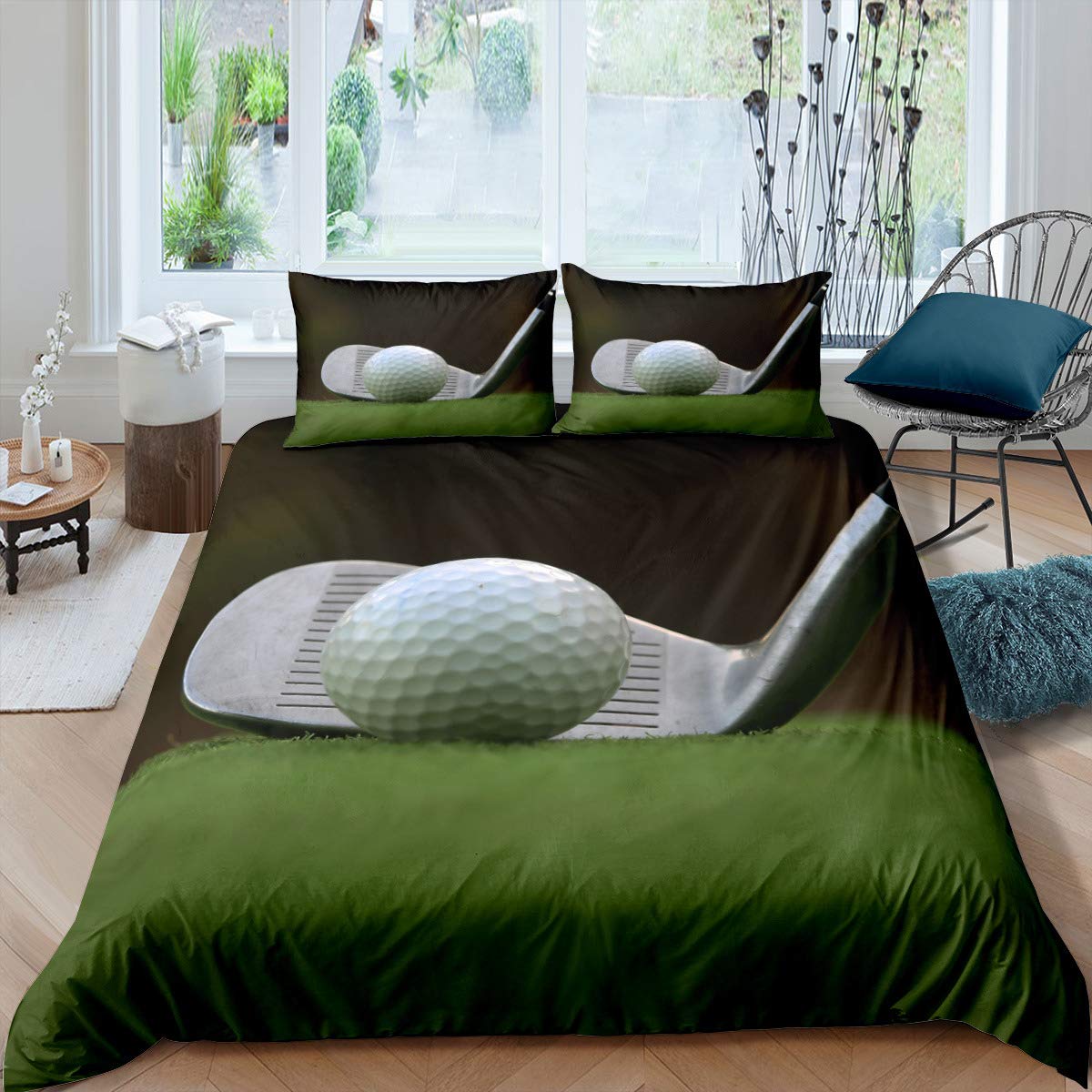 King Size Golf Themed Duvet Cover Set - Kids Bedding with Zipper Ties, No Comforter