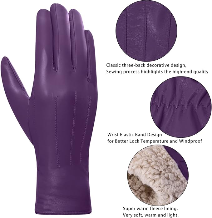 Women's Leather Winter Gloves - Purple XL-image-297458d8-f992-4468-9abb-62ddaa18dab1-89230