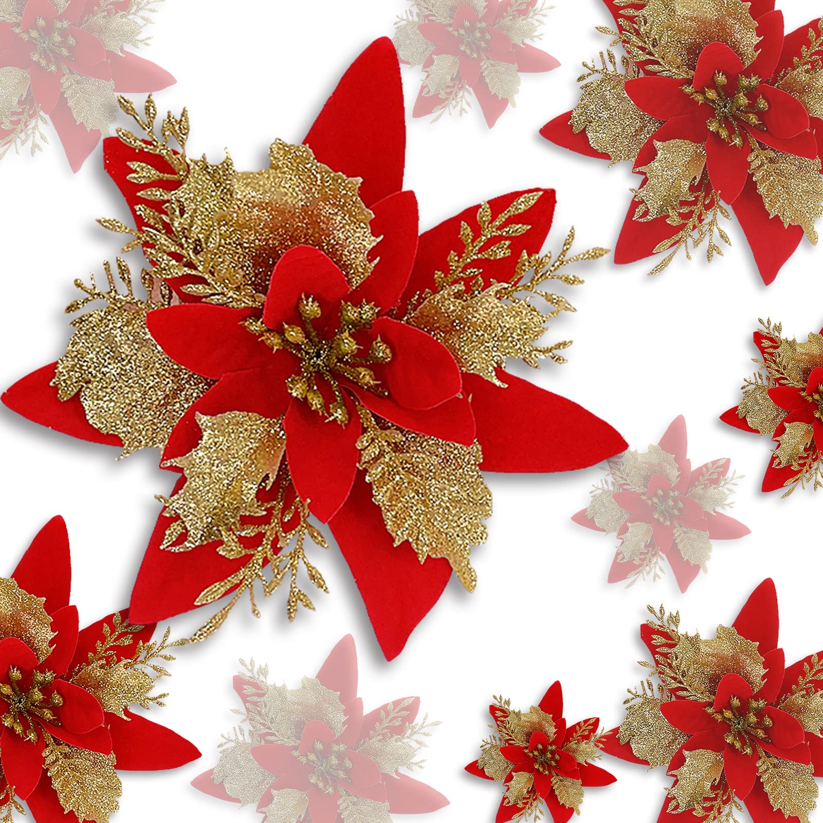 PCS Christmas Flowers Glitter Poinsettia 24 5.5 Inches Large Xmas Xmas-image-fc611505-8b62-4de1-b091-b8a674464b98-34109