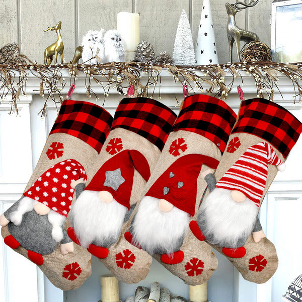 SKYIOL Large Christmas Stockings Set Of 4 With 3D Gnome Gonk 18