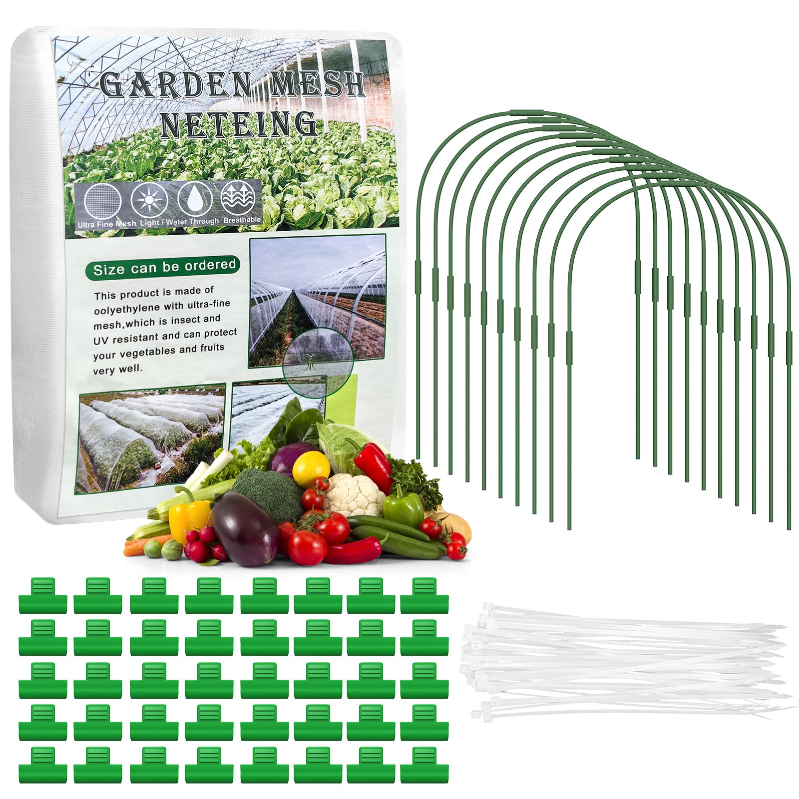 Garden Insect Mesh Netting with Hoops - White 9.8x49FT-image-e745c52e-cf9c-4c39-a97e-62d3b86ae733-124192