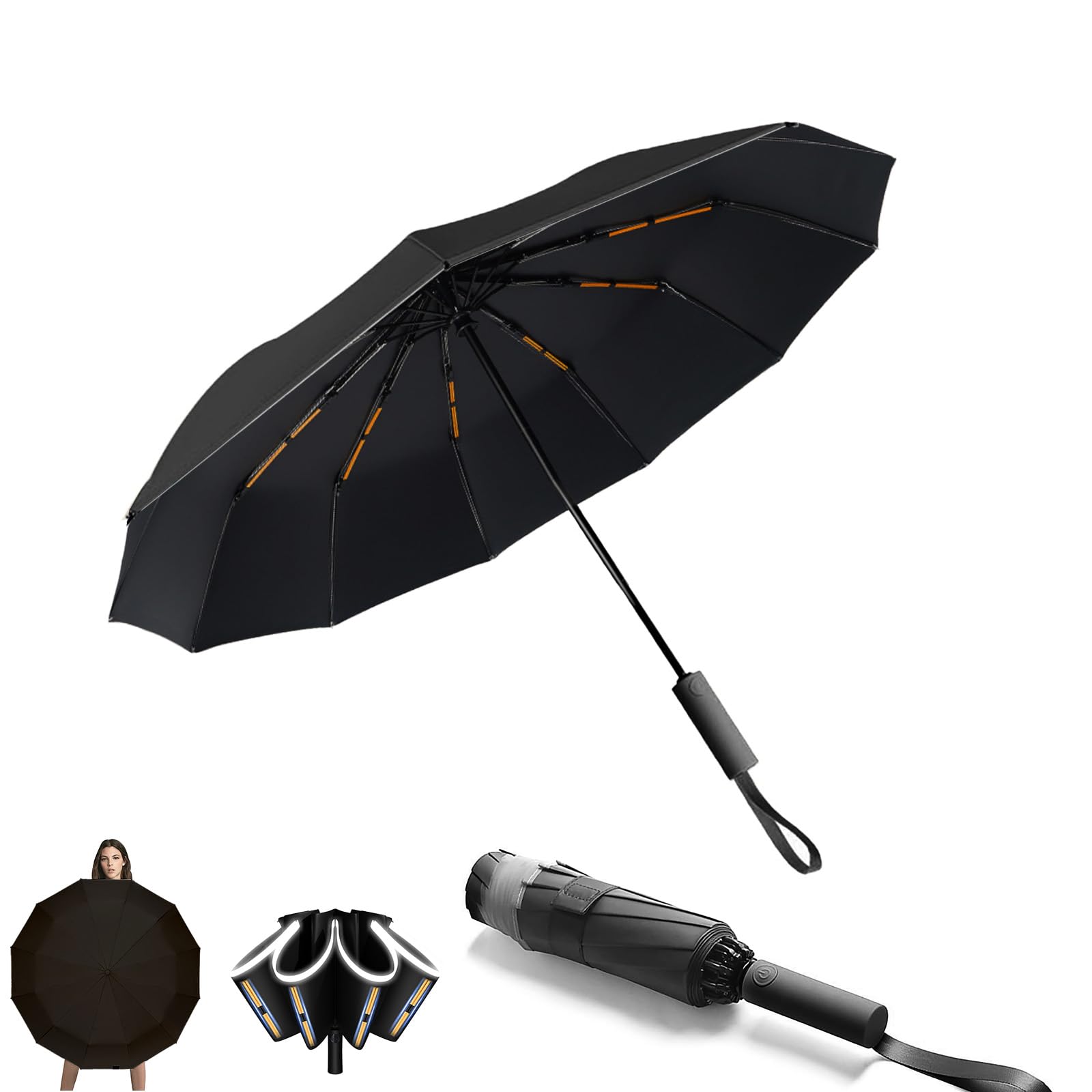 KunpengZen Inverted Umbrella 12x2 Ribs, Compact Auto Open/Close, Windproof UPF50 UV Blocker - Black, Beige, Blue-image-fe8b3367-fd38-4fad-b824-44063e5f43eb-58987