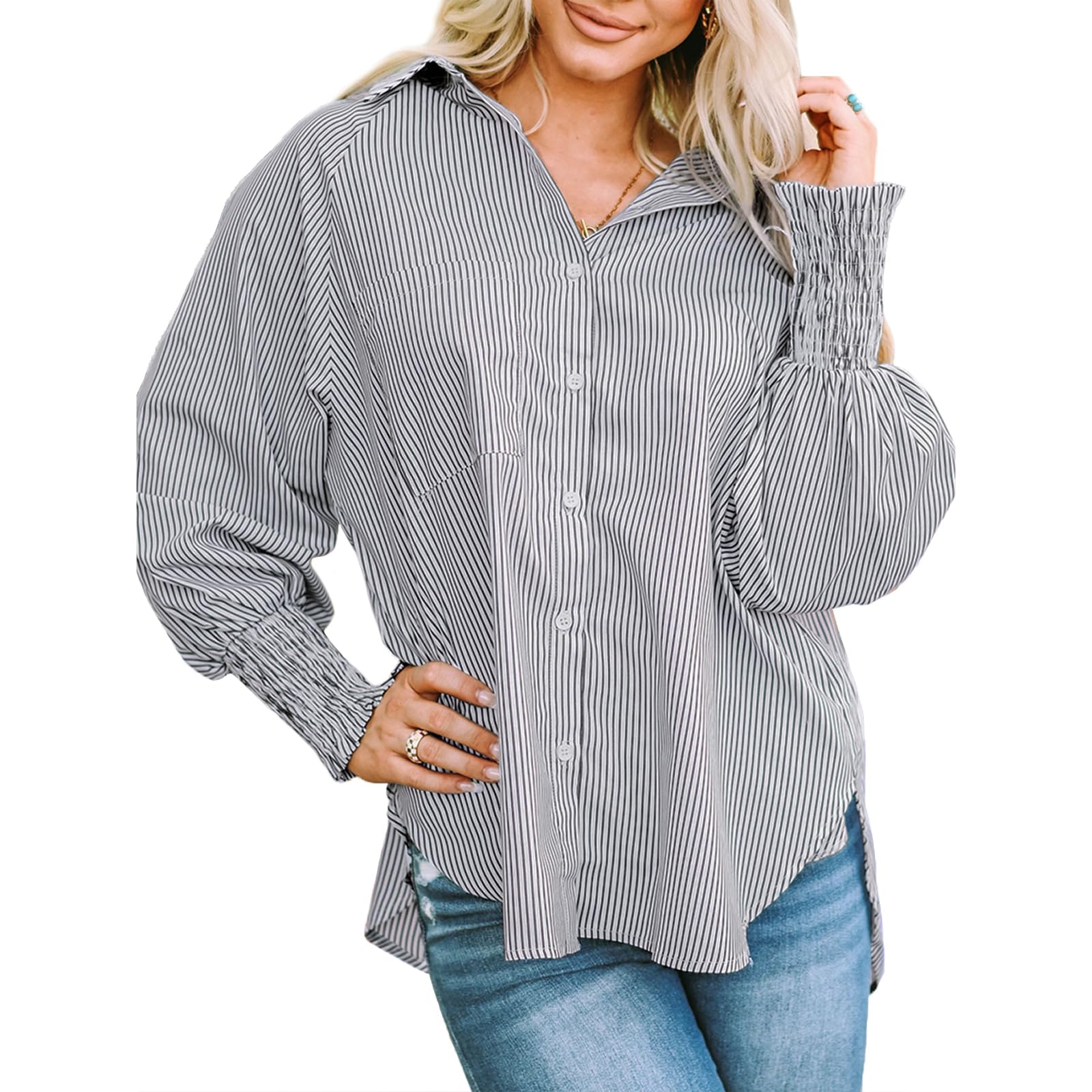 Women's Striped Long Sleeve Blouse - Black M-image-2919ecf8-27c6-4d6f-8502-ee42d72bdb15-94928