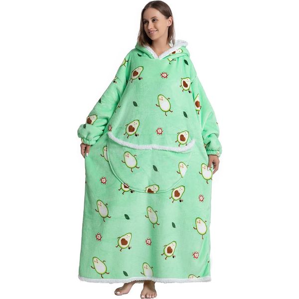 Queenshin Avocado Wearable Blanket Hoodie,Extra Long Oversized