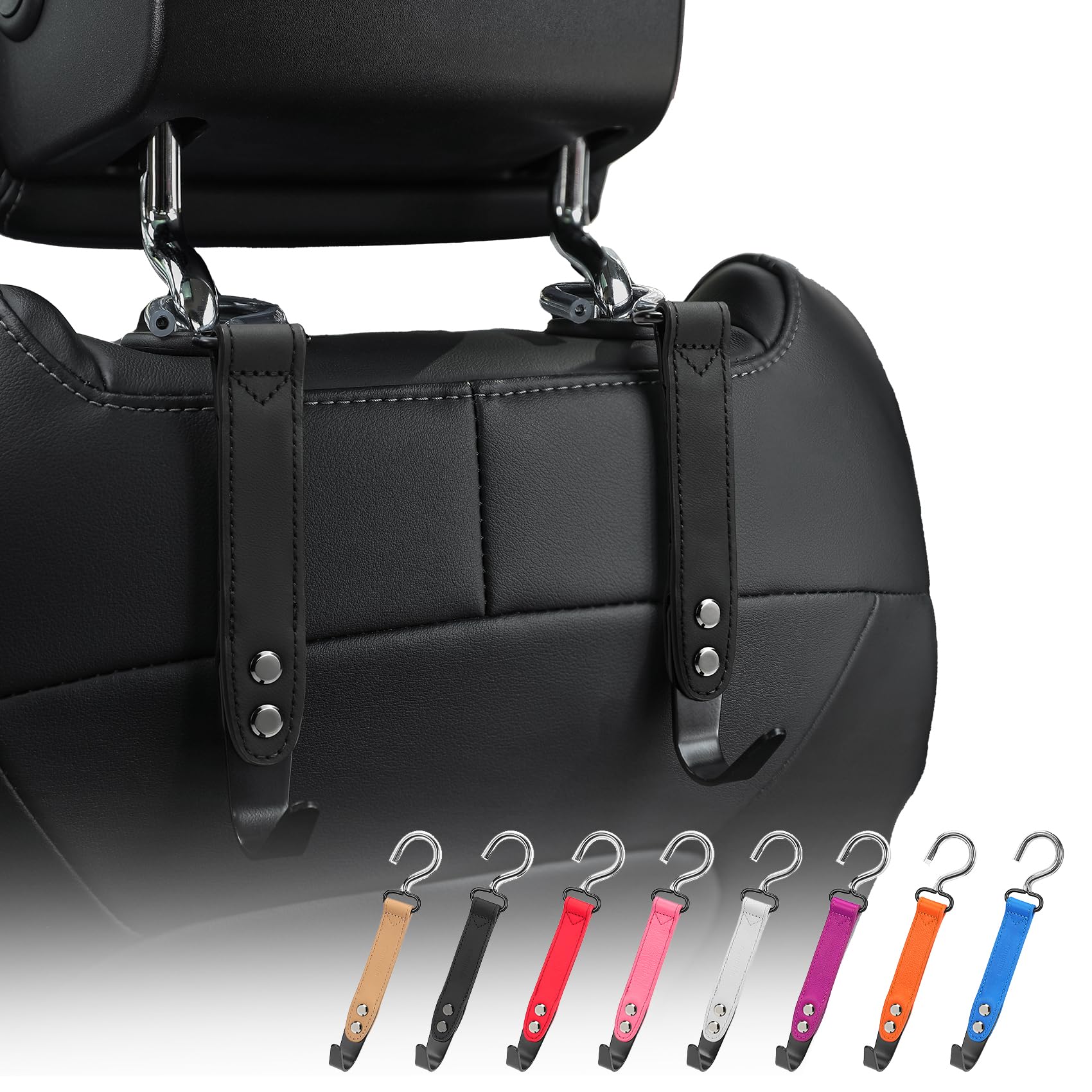 Black Rotatable Genuine Leather Car Seat Hooks - 2 Pack-image-ad74216c-cb73-4ff9-84c1-4d1343c9904b-50622