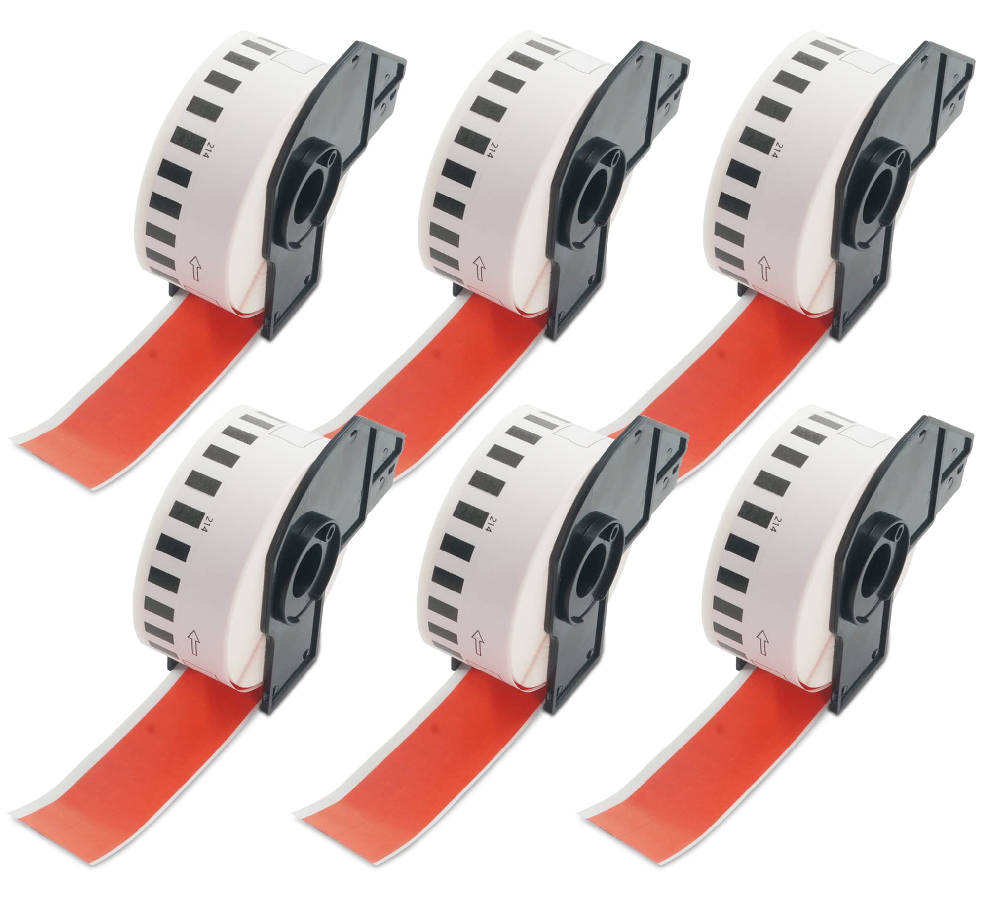 6 Rolls DK-22214 Coloured Labels 12mm x 30.48m Black on Red for Brother QL Printers-image-fe09724f-72bf-4142-8a63-37b8a5f4f978-48048