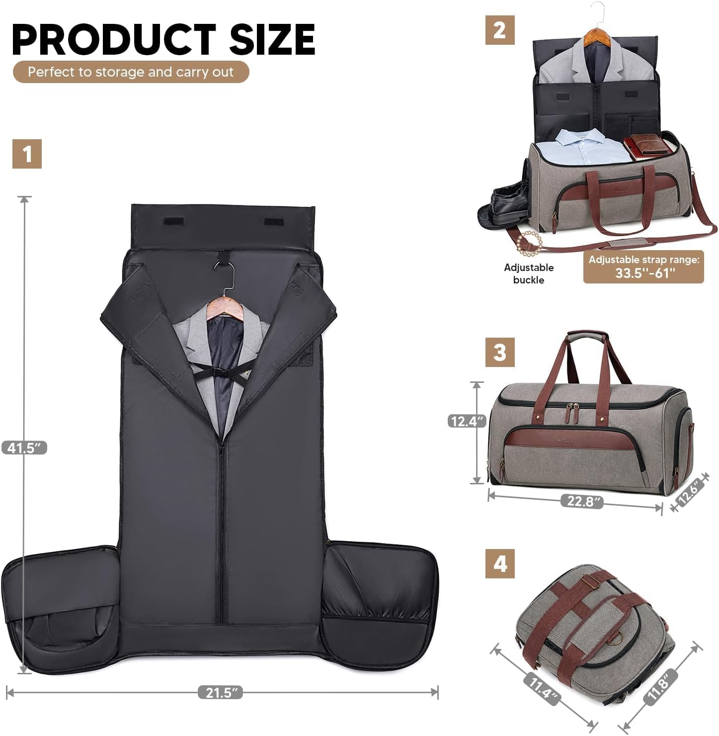 2-in-1 Travel Garment Duffel Bag - Grey FBGB01H-image-e392429a-9013-487e-9bd6-b552ed60ada2-82827