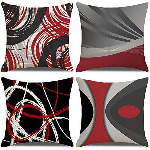 Cushion Covers Set 4 Cotton Linen - Red Abstract One Size-image-04df4206-b942-4bfb-91cf-a1c38cc92ee4-121084