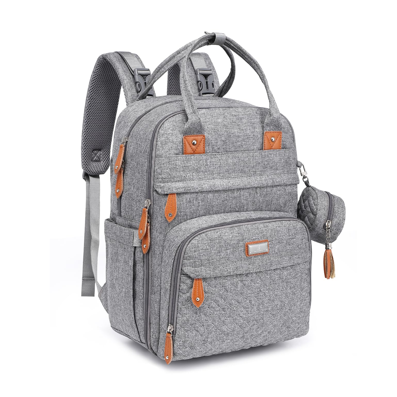 Versatile Baby Changing Backpack with Mat & Pacifier Holder - Light Grey for Mum & Dad-image-d9560ff8-f27c-4b6d-ad2e-3bedafa7495f-73262