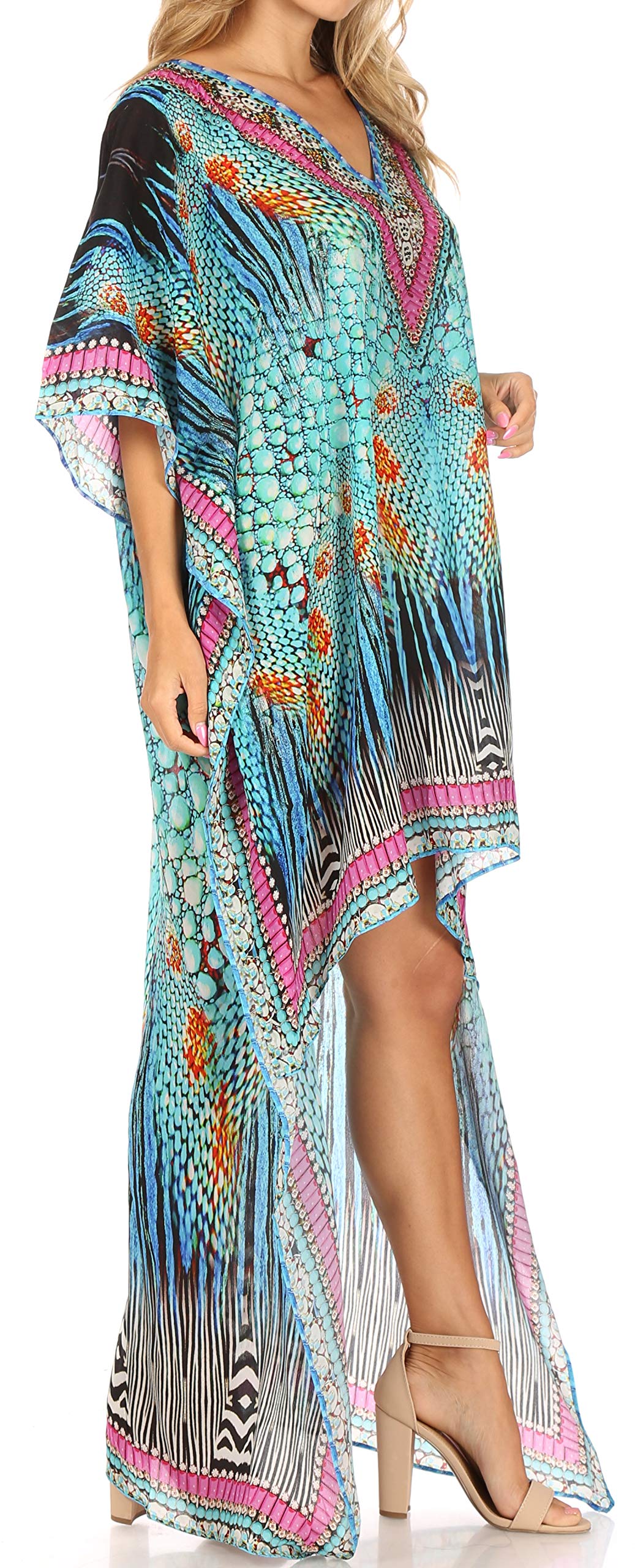 Sakkas Favi Womens Casual Long Maxi Dress Caftan Cover Up Loungewear In Rayon Light Blue One Size Regular