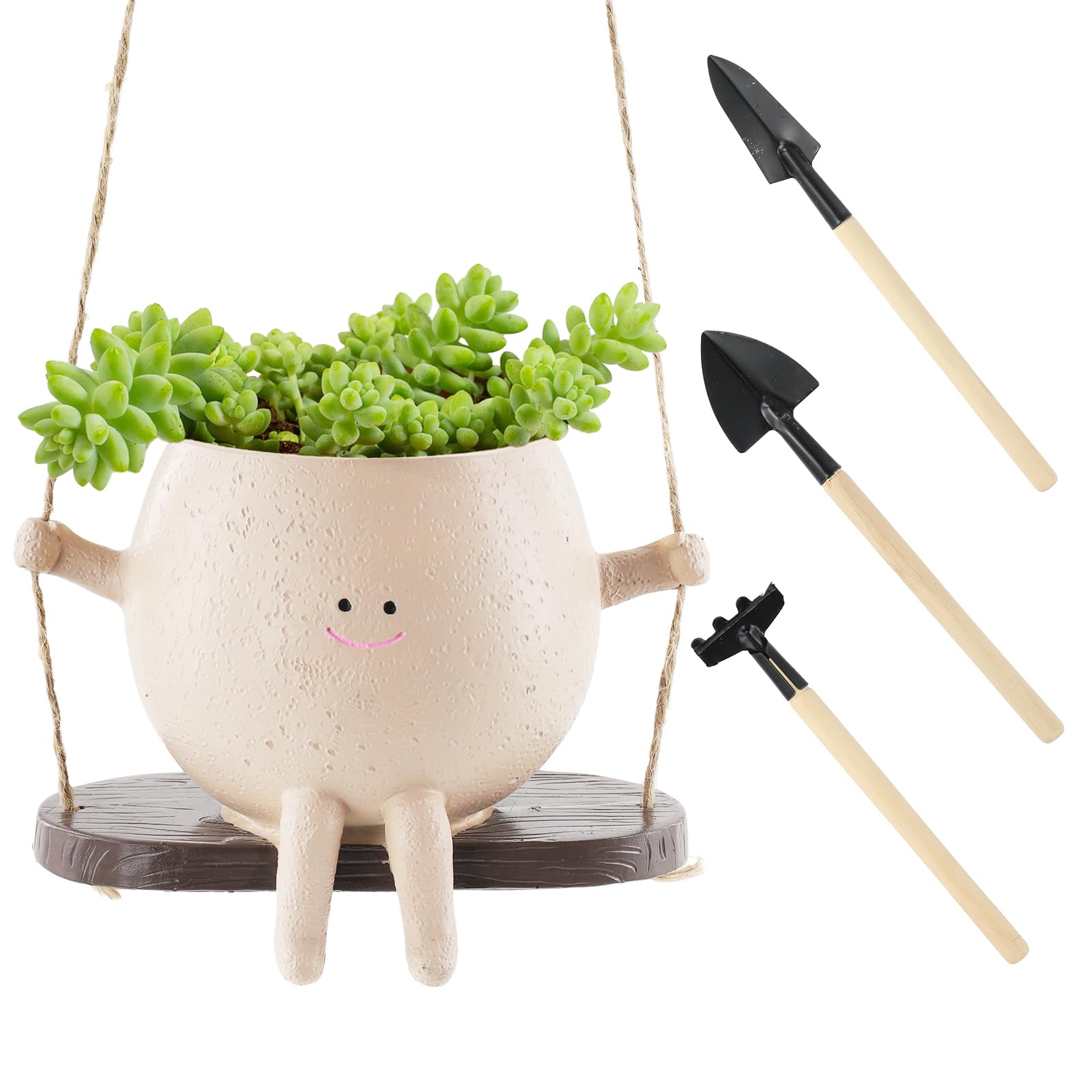Unique Smile Face Hanging Planter Pot Set with Tools, Resin Plant Holder for Indoor & Outdoor Succulents-image-07b96e47-8976-4140-9567-aa57cd588585-68073
