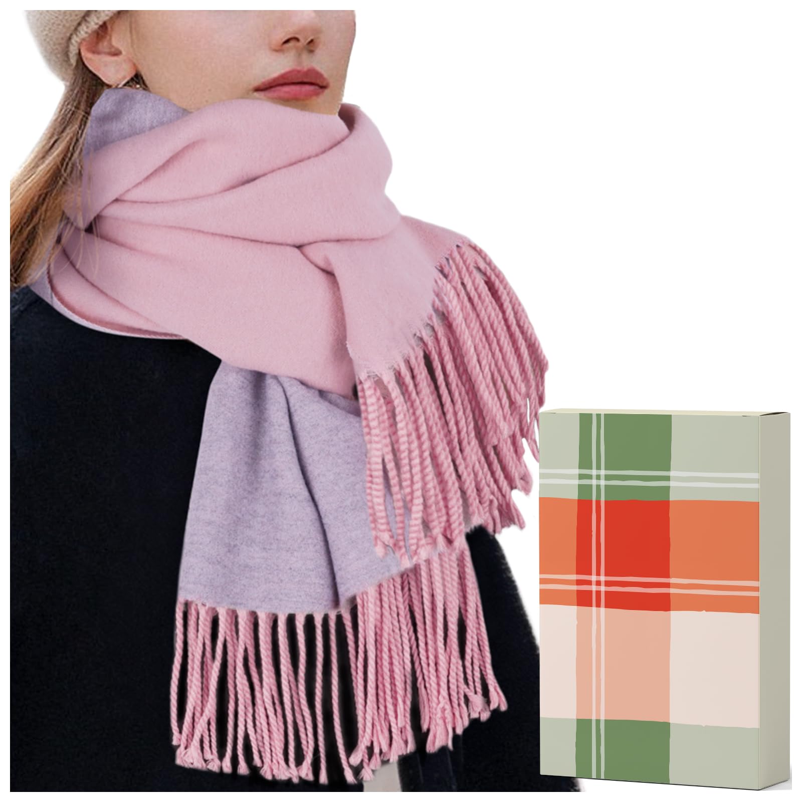 Ladies Winter Blanket Scarf - Pink and Grey 200x70cm-image-7cde3b31-3ed4-4206-b8ad-4a6377a35bb5-66171