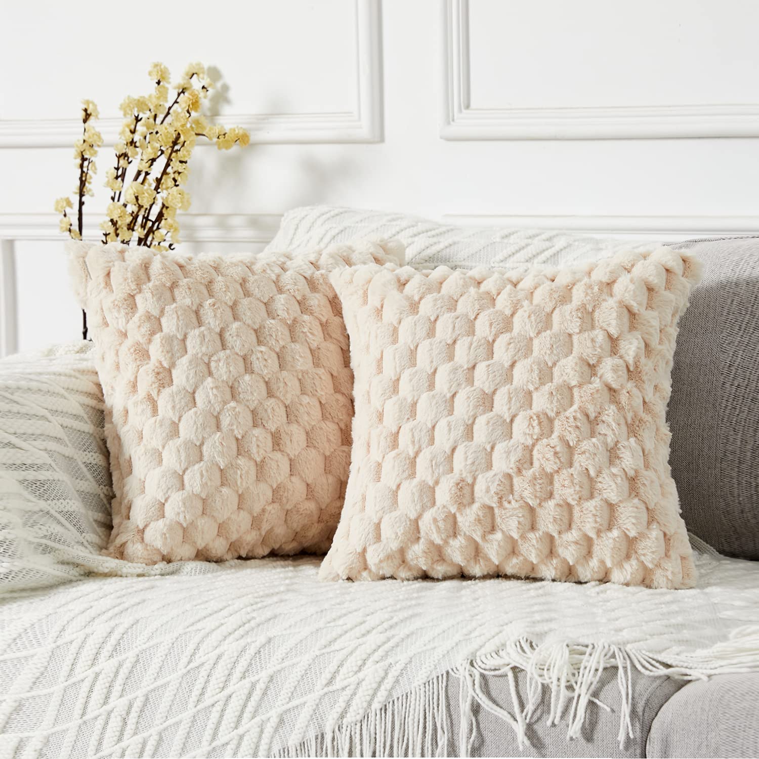 YAERTUN Pack of Decorative Fur Beige 2 Faux 40cm x 40cm 16x16 Luxury-image-985208a9-b214-4bbf-85bb-7f136fa43908-62016