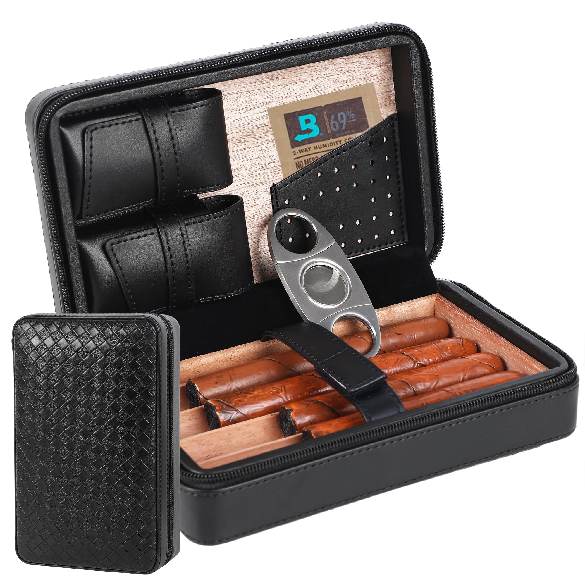 Leather Cigar Humidor Gift Set - Brown 4 Cigar Case-image-95944ceb-9277-4518-a35f-69dba3ca6e0b-111834