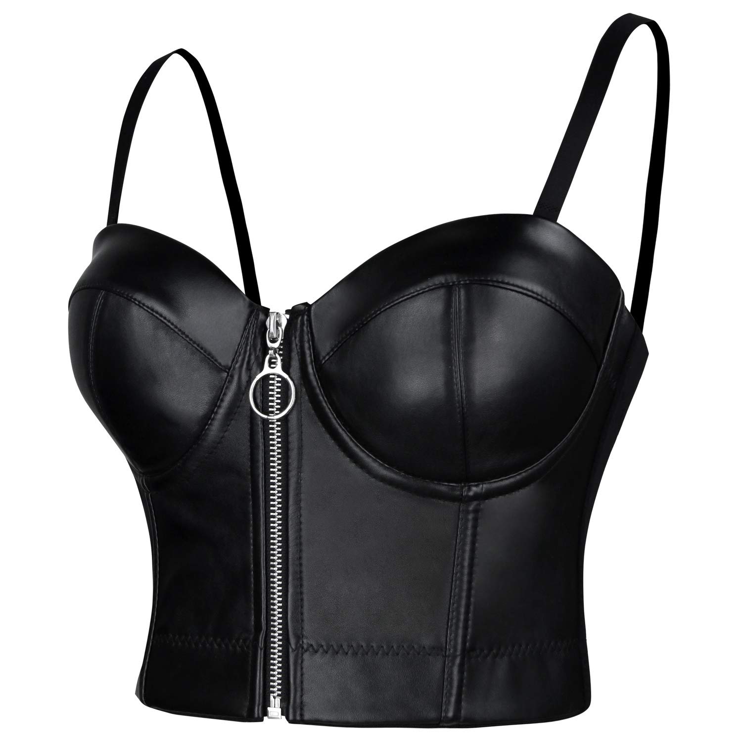 Charmian Women'S Spaghetti Straps Gothic PU Leather Corset Bustier
