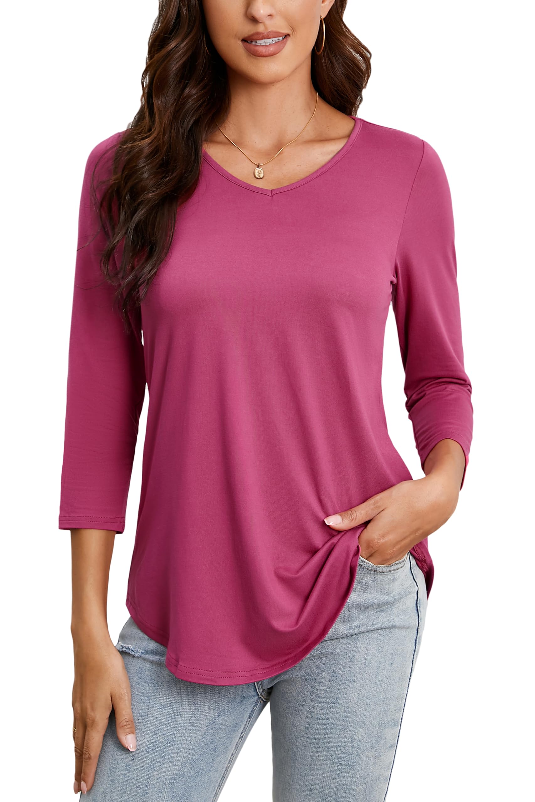 Women's V Neck Tunic Top - Hot Pink S-image-c5056154-dfa2-430b-abc7-0c18bca35161-103646