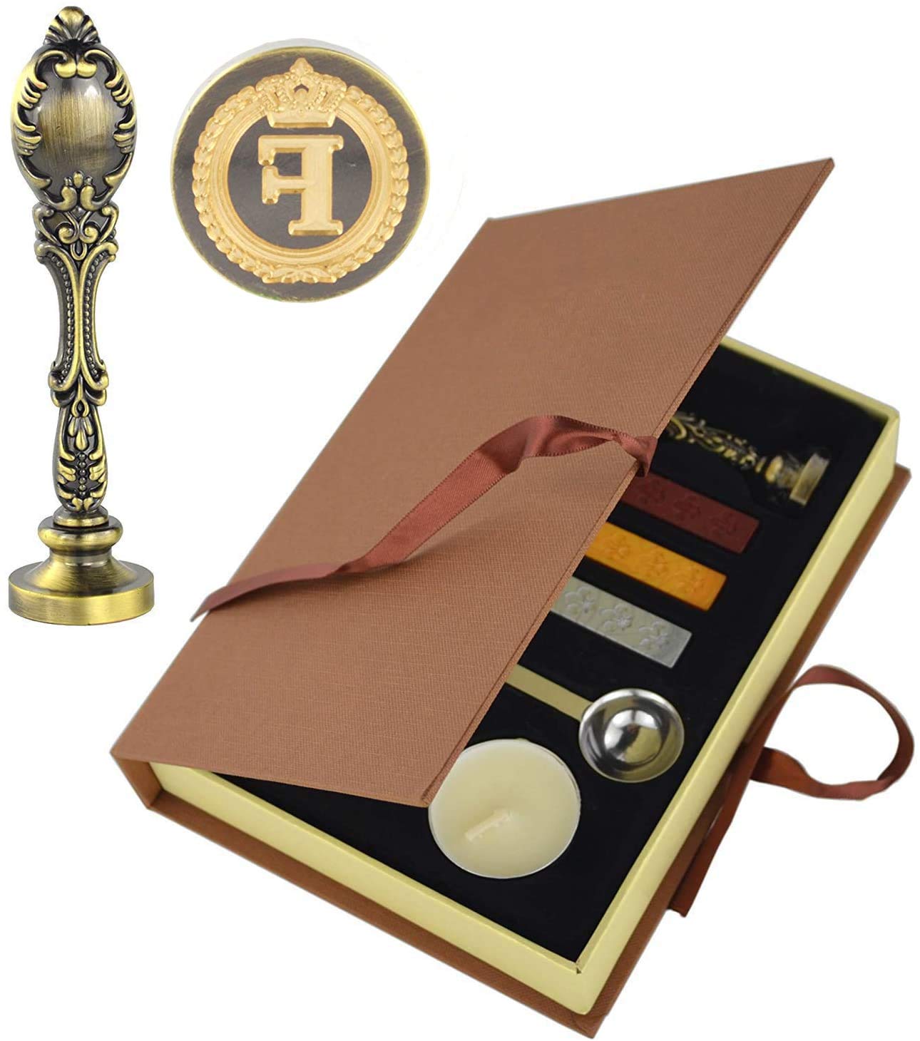 Vintage Initial Wax Seal Stamp Kit - Brass Head, Gift Set with Metal Handle & Wax Sticks (Letter F)-image-d4b48212-0a81-43b0-864d-3dbf9997bb9c-68032