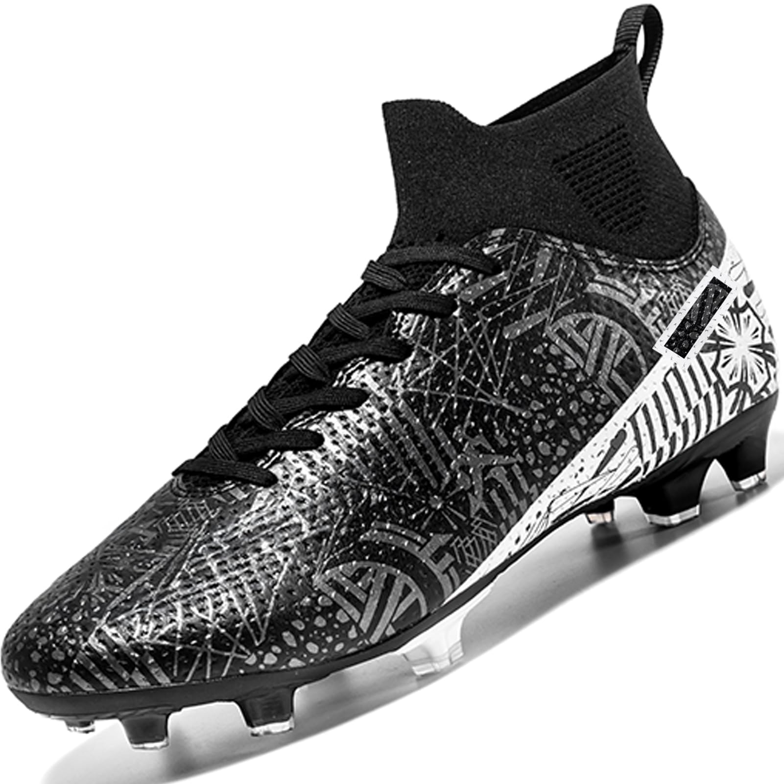 Kids Football Boots High Top - Black White UK 1-image-a9861b66-a33e-4dc6-b9ec-00bec9e6ad80-95162