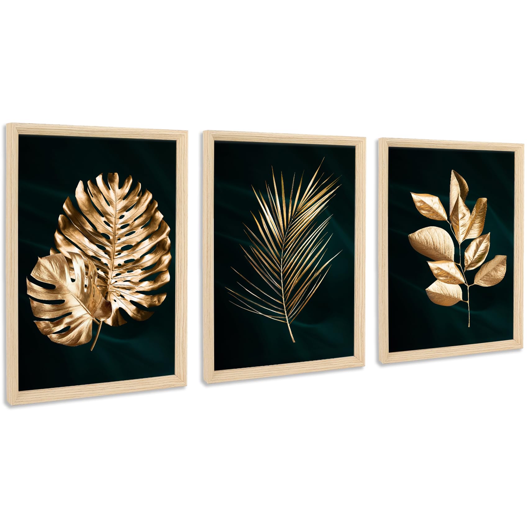 Framed Golden Leaf Canvas Wall Art - 90x40cm (3pcs)-image-9576df24-861f-4a11-9aff-bcccc3c72c8e-89670