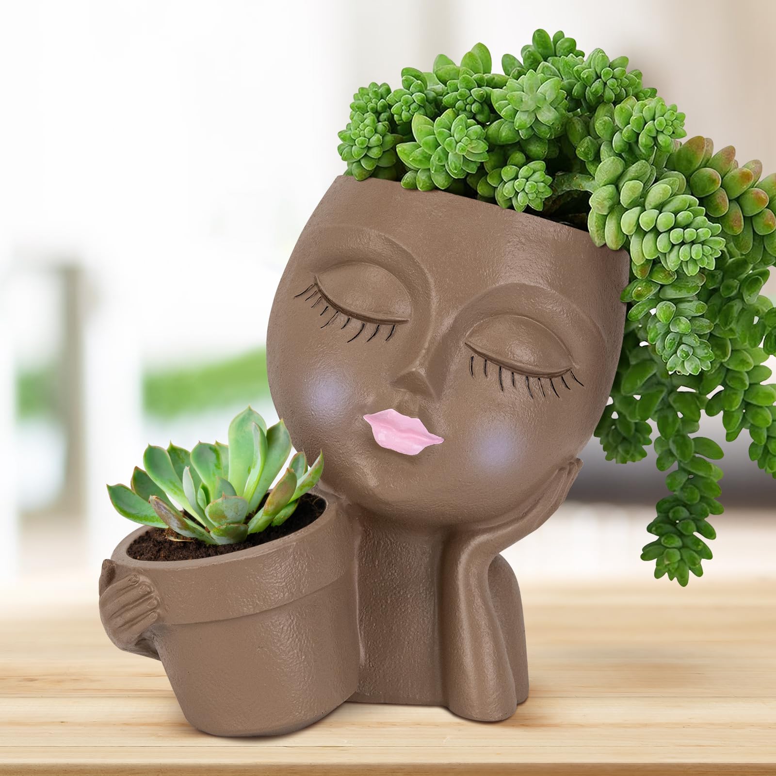 DUCHIFAD Face Planter Pot, Head Flower Pots Planters for Indoor Outdoor  Plants Double Resin Cute Lady Face with Drainage Hole for Succulent DIY  Gifts