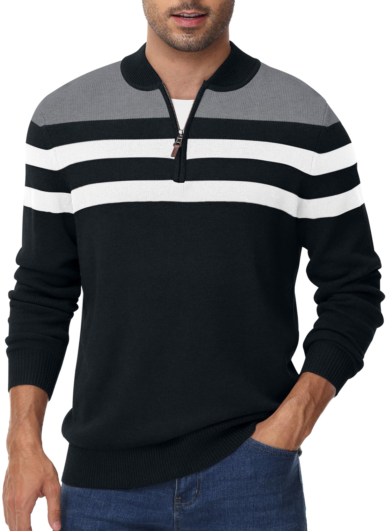 Men's 1/4 Zip Knit Jumper - Black S-image-98e94d6f-1418-491a-b4f8-682a96835f86-125448