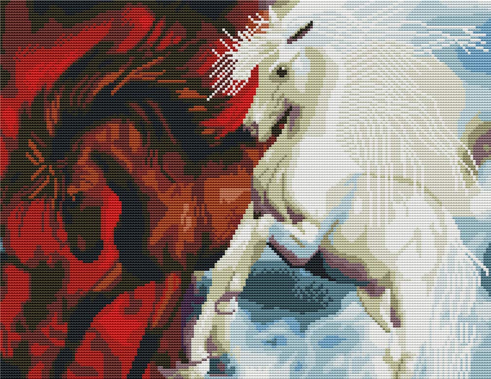 Embroidery Cross Stitch Kit - Red & White Horses Stamped Pattern for Beginners, Home Decor-image-366fd0db-b814-480f-b311-3e8d2be918a9-66490