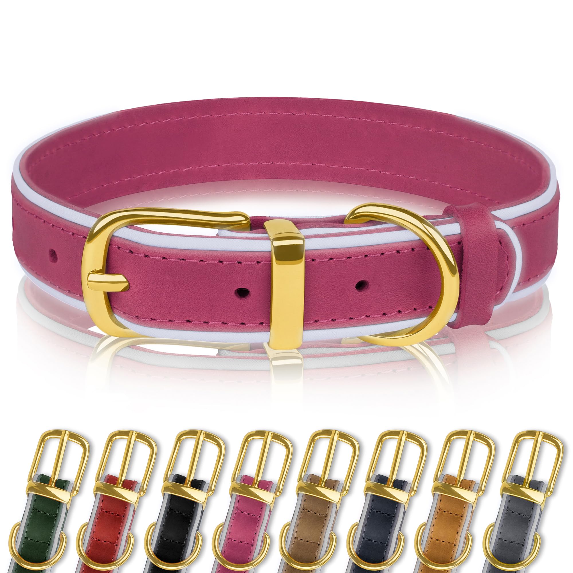 Leather Reflective Dog Collar Padded - Pink XLarge-image-1922b439-3bb4-4b2c-a94d-2a24177853f3-110722