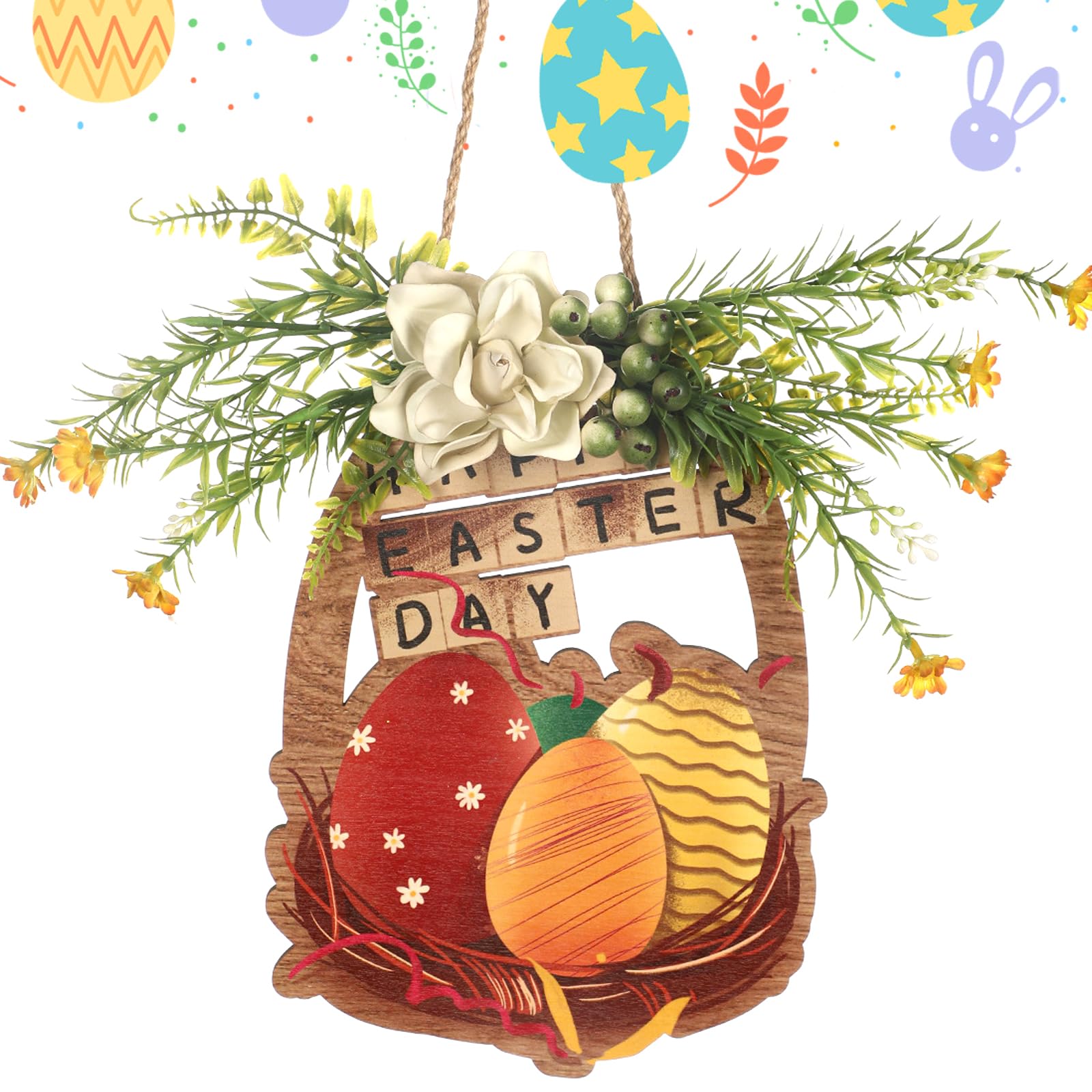 Easter Wooden Door Sign with Faux Flowers | Spring Wreath Décor 41x18x25cm - Perfect for Home & Garden-image-b5d7e708-344e-473c-9944-e006802d88eb-55926