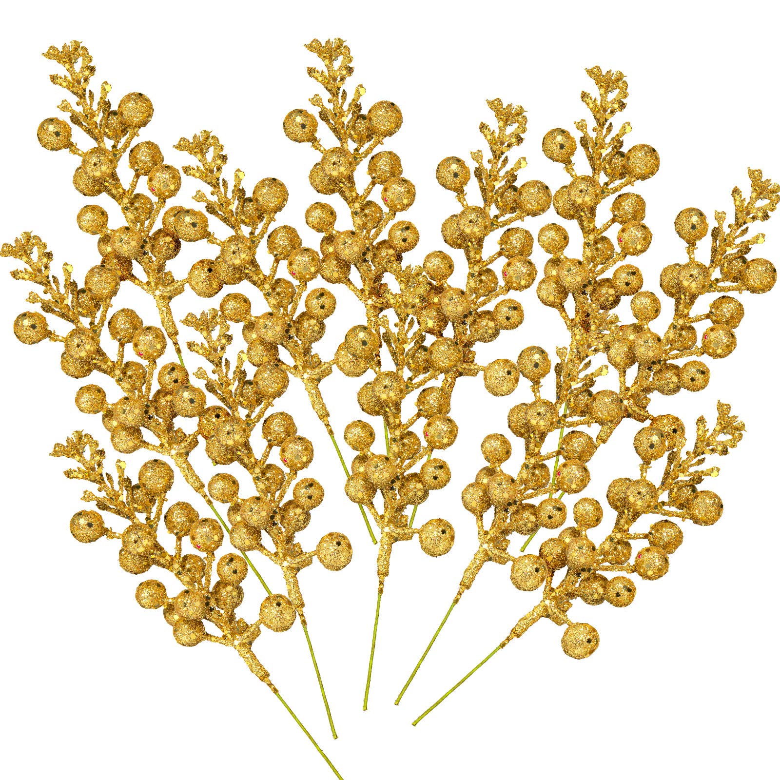 Christmas Berry Stems 12pcs Glitter Picks - Gold 8.3 Inch-image-9a1ae981-7063-48df-98d7-e2b56df6534a-97878