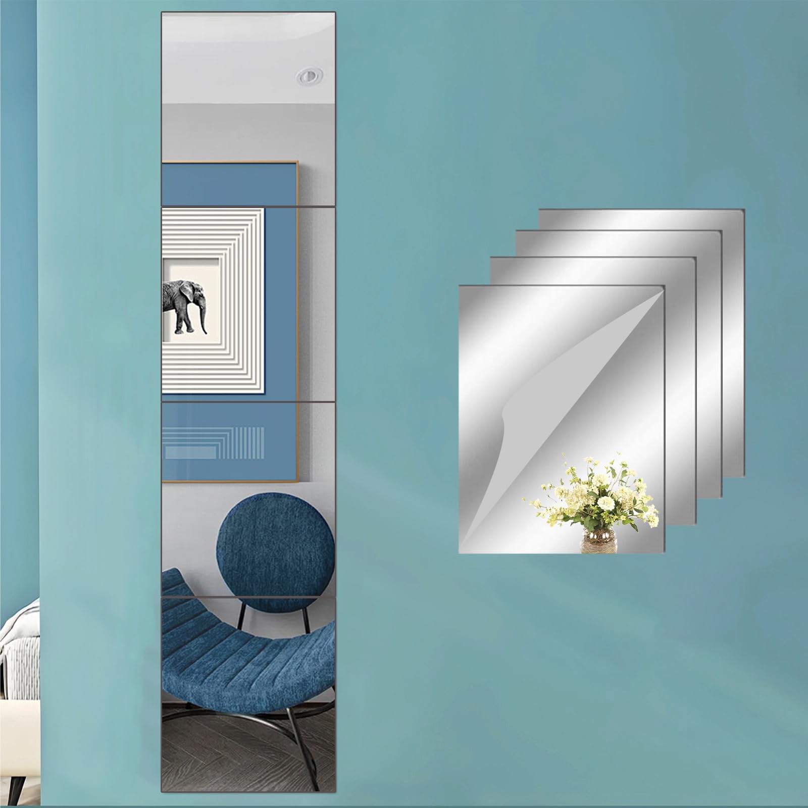 Acrylic Self-Adhesive Mirror Tiles, 4 Pack Flexible Wall Mirrors, 7.8x11.8in - Home Decor Bargain-image-936043f1-0c85-4f08-a7d0-91622a765479-56535